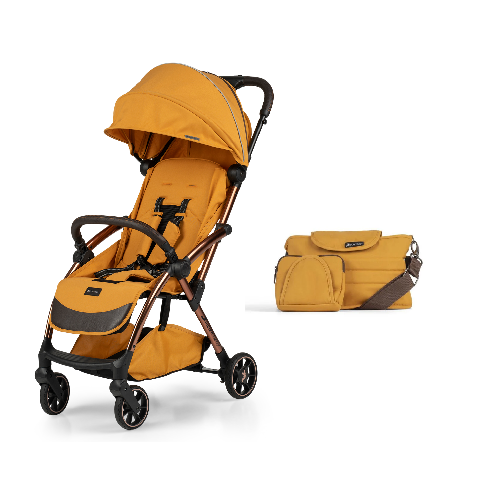 Leclerc baby Influencer Air Stroller - Golden Mustard with Golden Mustard  Organizer